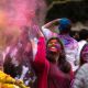 Students participating in Holi, the festival of colours