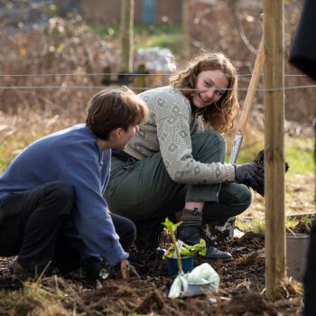 Students & volunteers worked together to plant a new herb and a Mediterranean garden