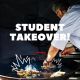 man cooking in big pan with words Student Takeover over it