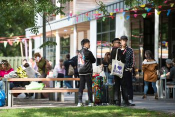 Students near thestudent centre on campus