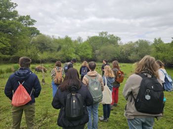 Students enjoying the tour of the estate - where they came across three Tamworth Pigs.