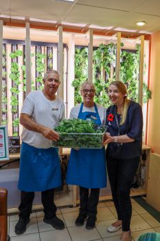 Some of the Sussex Uni Food team by the hydroponic farm