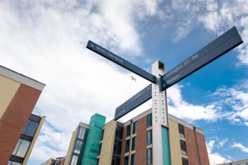 A sign post on campus