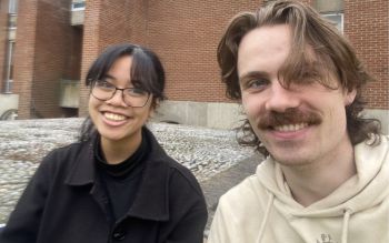 Selfie of Augusta and Glebs smiling to the camera