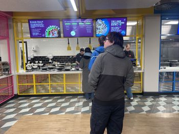 Students queueing up for breakfast in Eat Central