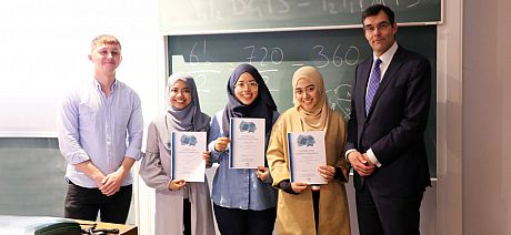 Left to right: Student rep Giles Crisp, Nor Atiqah Binti Bedu, Syaza Athirah Binti Zulkiflee, Putri Natasya Balqis Binti Nazmi, Steve McGuire