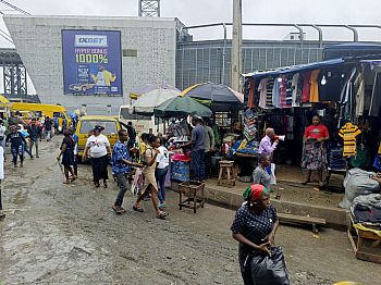 View of a deaf woman&rsquo;s shop and other shops selling their items in Nigeria