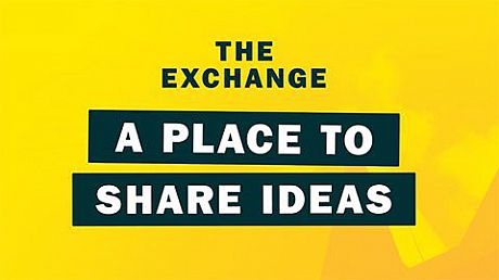 The logo of The Exchange, which says The Exchange, A Place To Share Ideas