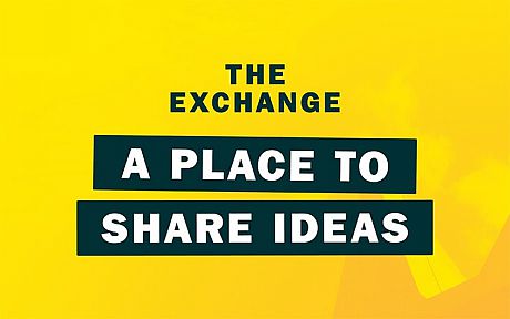 The logo of The Exchange, which says The Exchange, A Place To Share Ideas