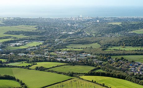 Aerial view of University of Sussex campus