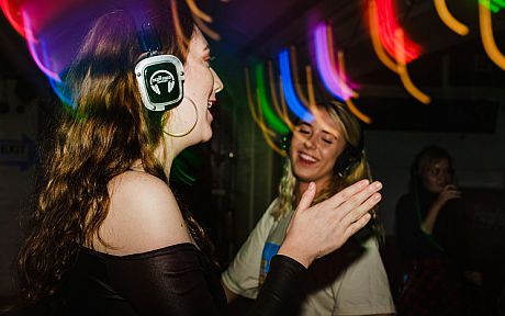 Students dancing at silent disco