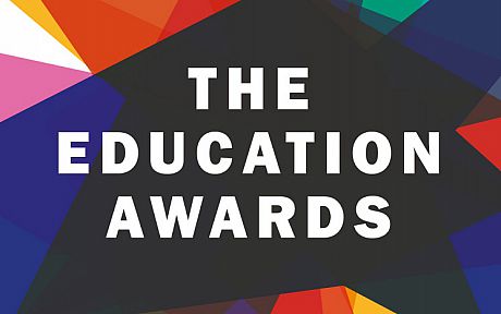 Graphic that says 'The Education Awards' on a black and colourful background