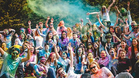 Students after the One World Week Holi Colour Run