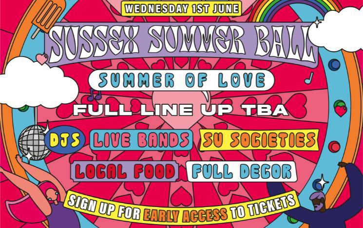 Colourful banner in the style of The Beatles' Yellow Submarine cartoons announcing the Summer of Love event
