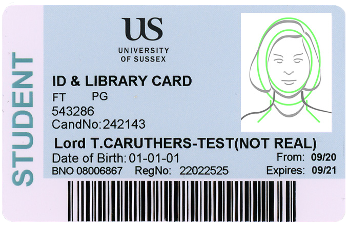 A visual representation of a Sussex student ID card