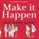 Message says make it happen with Sussex alumni on a red background and drawings of small groups of people talking to each other