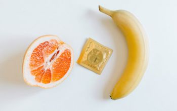 Half an orange, a condom, and a banana
