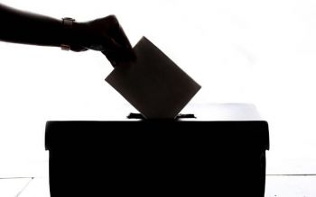 Person dropping paper on ballot box